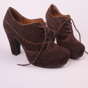 Miz Mooz Lance Brown Suede Lace Up Heels Size 7